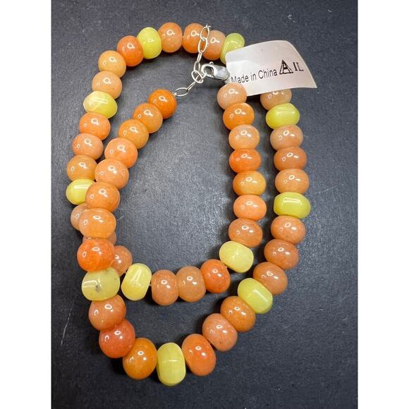 NEW Peach aventurine and lemon serpentine necklace with sterling silver clasp - Picture 3 of 7